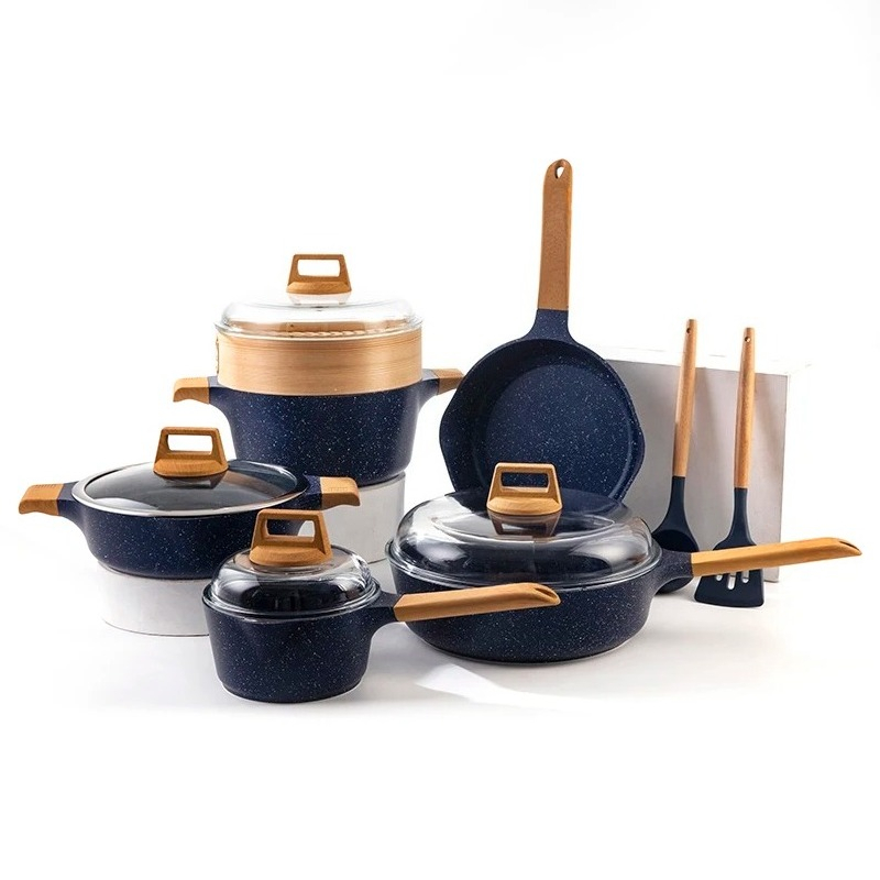 Induction Cookware Set Commercial - 13-częściowy zestaw naczyń z powłoką marmurkową,